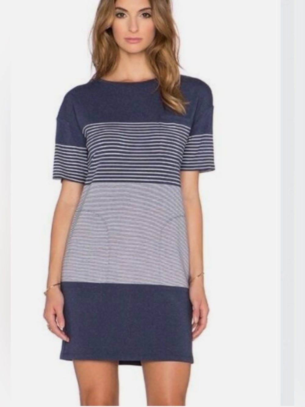 THEORY Striped Navy Block Short Sleeve tunic Dress